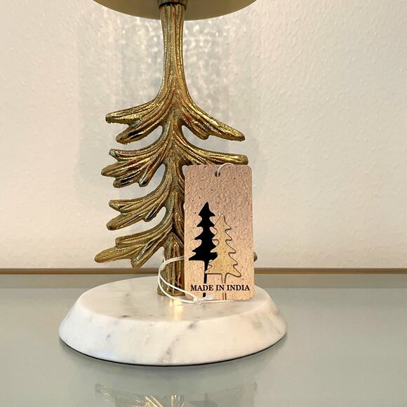 Glass Hurricane w/ Marble Base 14" Gold Metal Christmas Tree Made in India NEW - Picture 3 of 8